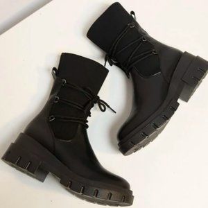 Faux Leather Laced Boots
